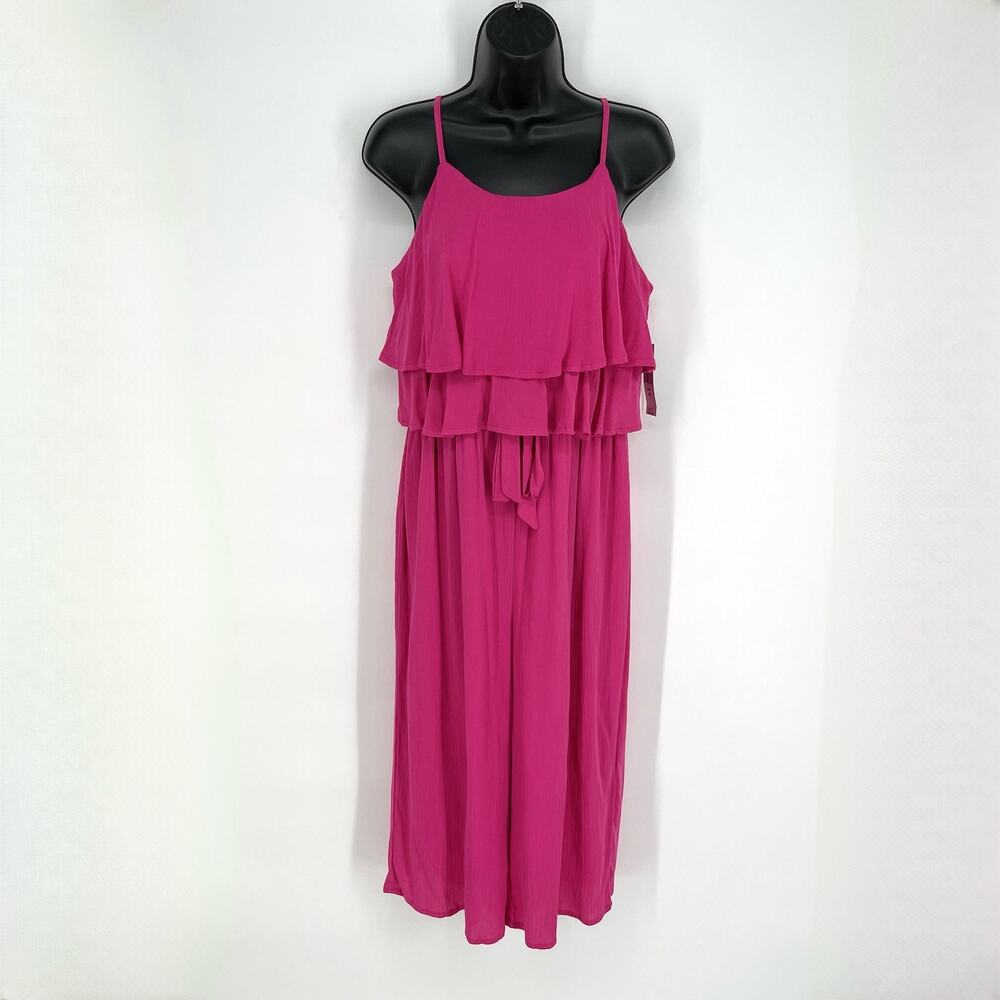 Glamour NWT Women's Ruffle Accents Jumpsuit Wide Leg Size M Hot Fuchsia Pink
